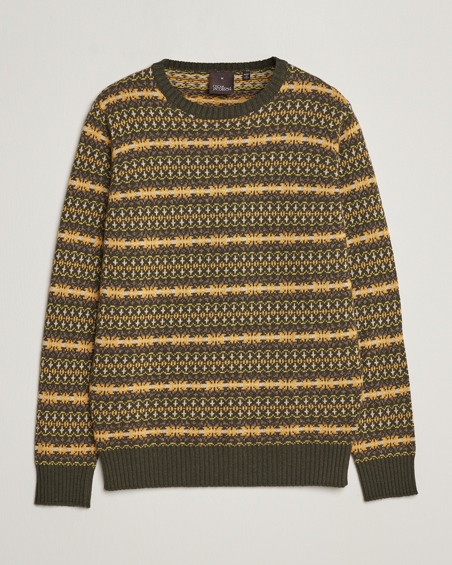 Homme | Pulls Et Tricots | Oscar Jacobson | Pete Fairisle Wool/Cashmere Crewneck Green
