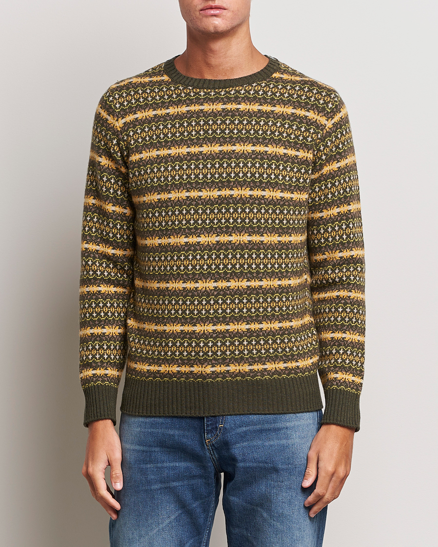 Homme | Pulls Et Tricots | Oscar Jacobson | Pete Fairisle Wool/Cashmere Crewneck Green