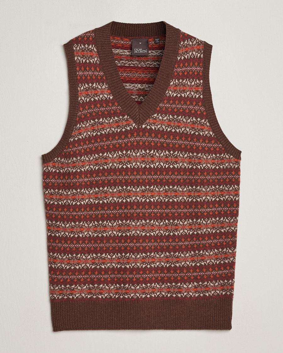 Homme | Pulls Et Tricots | Oscar Jacobson | Lucas Fairisle Wool/Cashmere Vest Red