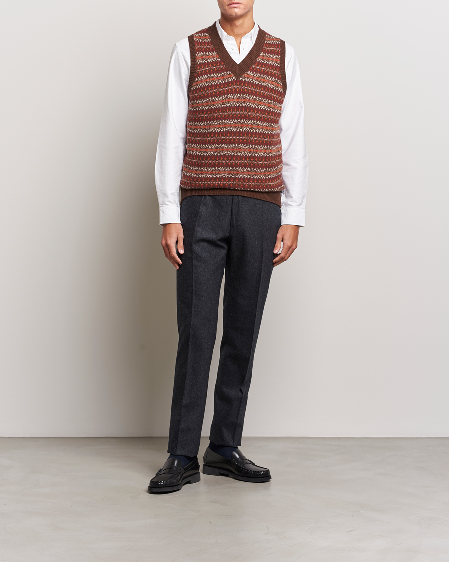Homme | Pulls Et Tricots | Oscar Jacobson | Lucas Fairisle Wool/Cashmere Vest Red