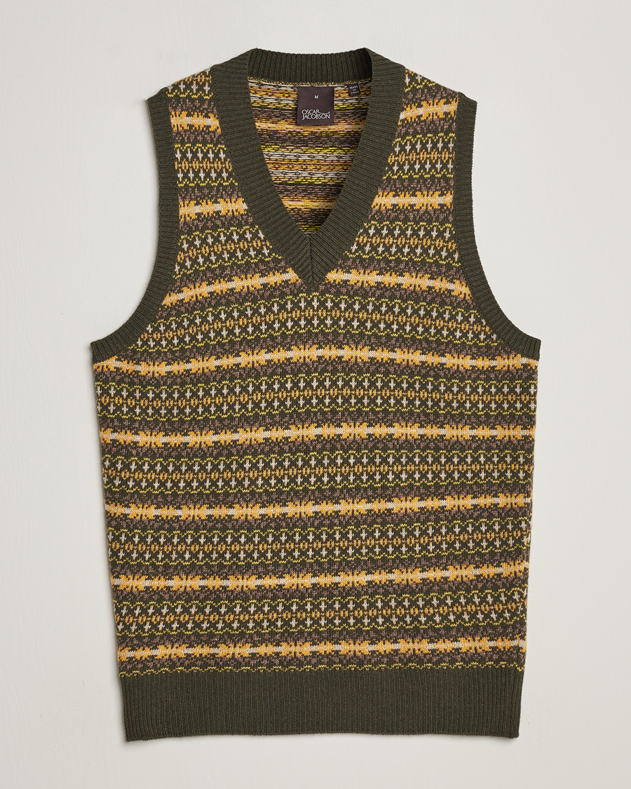 Homme | Pulls Et Tricots | Oscar Jacobson | Lucas Fairisle Wool/Cashmere Vest Green