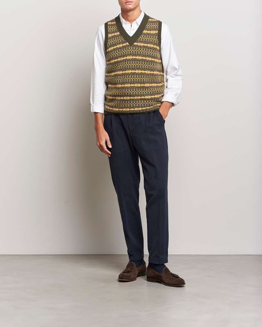 Homme | Pulls Et Tricots | Oscar Jacobson | Lucas Fairisle Wool/Cashmere Vest Green