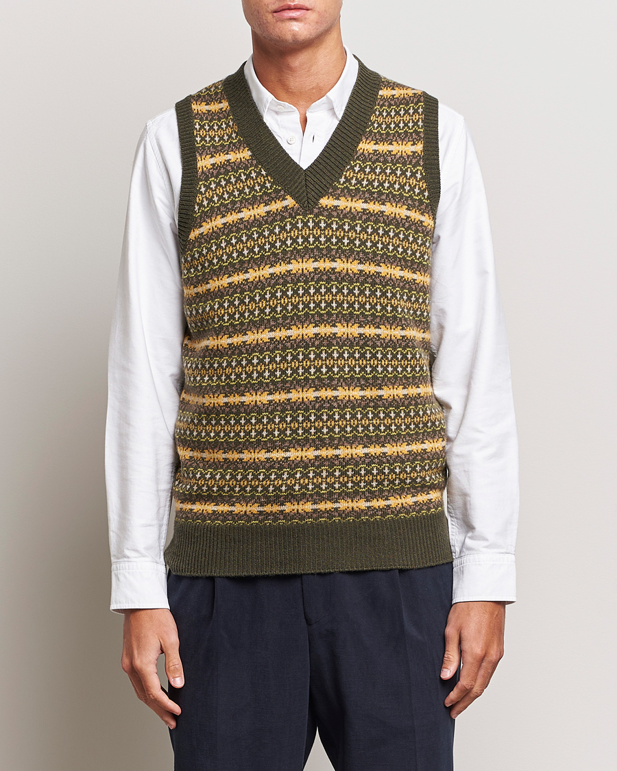 Homme | Pulls Et Tricots | Oscar Jacobson | Lucas Fairisle Wool/Cashmere Vest Green