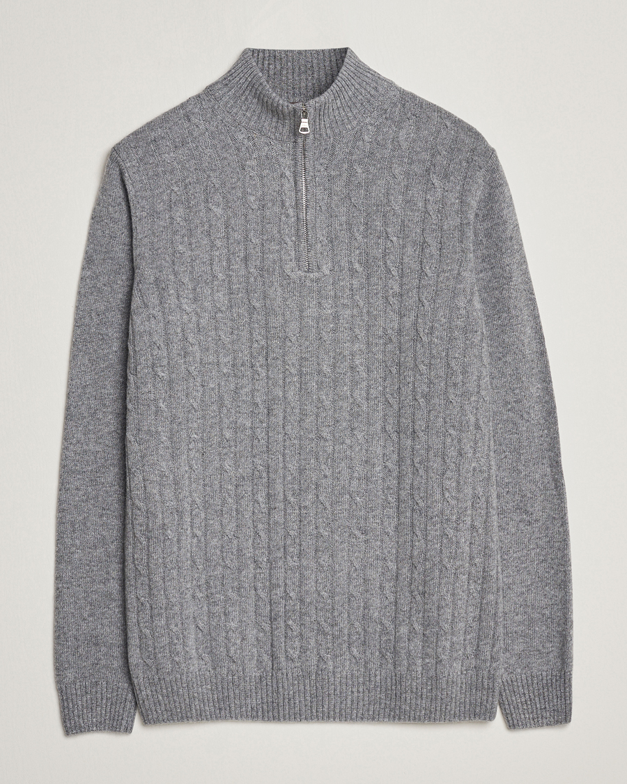 Homme | Pulls Et Tricots | Oscar Jacobson | Percy Wool/Cashmere Knitted Half Zip Grey Melange