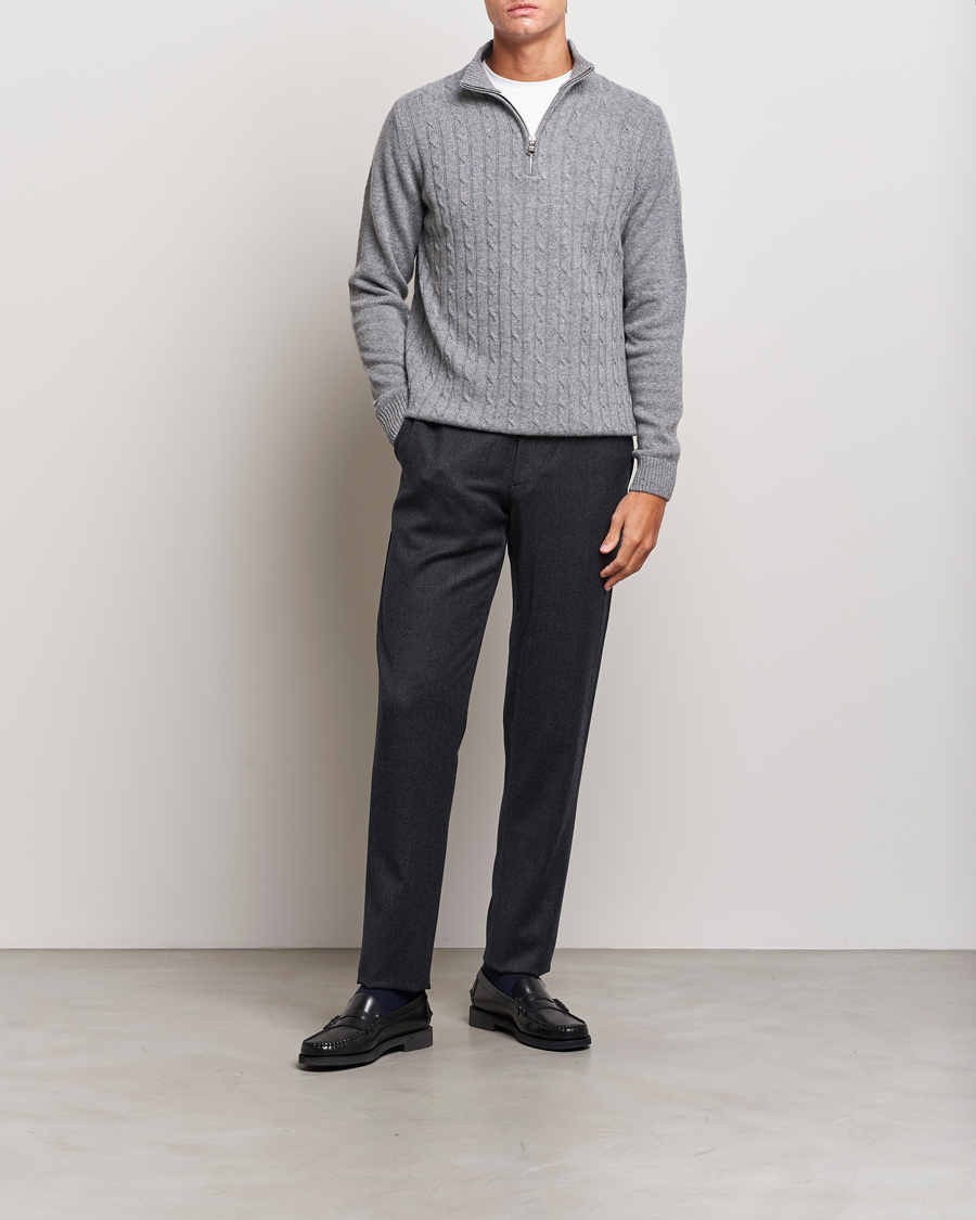 Homme | Pulls Et Tricots | Oscar Jacobson | Percy Wool/Cashmere Knitted Half Zip Grey Melange
