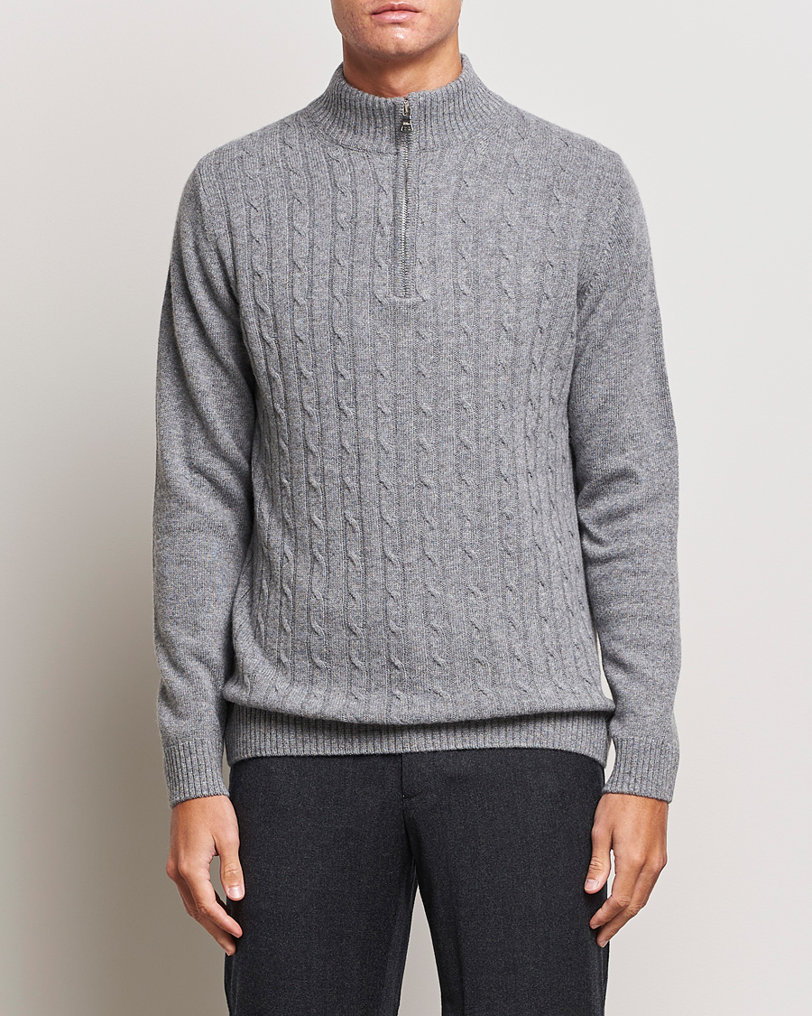 Homme | Pulls Et Tricots | Oscar Jacobson | Percy Wool/Cashmere Knitted Half Zip Grey Melange