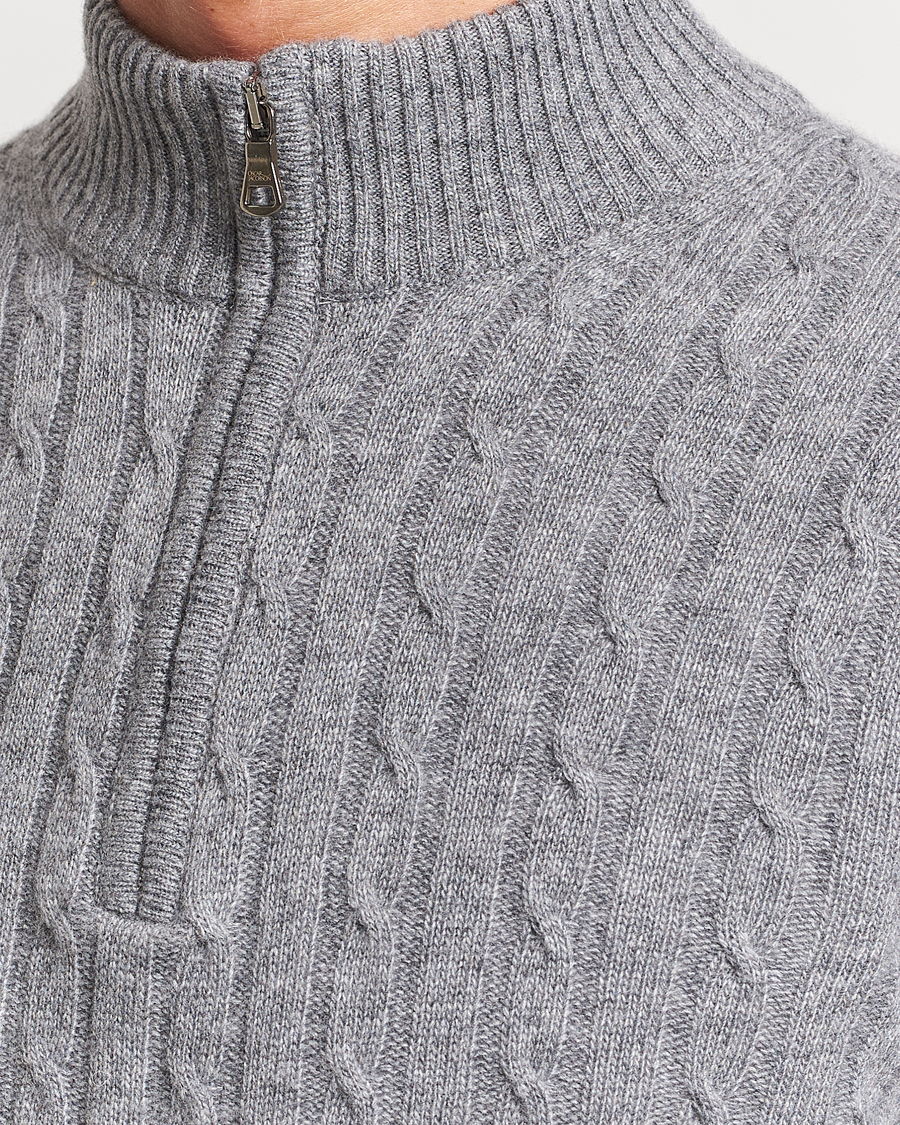 Homme | Pulls Et Tricots | Oscar Jacobson | Percy Wool/Cashmere Knitted Half Zip Grey Melange