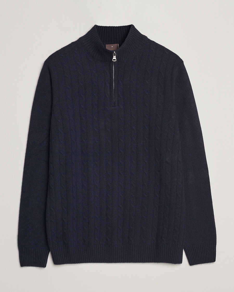 Homme | Pulls Et Tricots | Oscar Jacobson | Percy Wool/Cashmere Knitted Half Zip Navy
