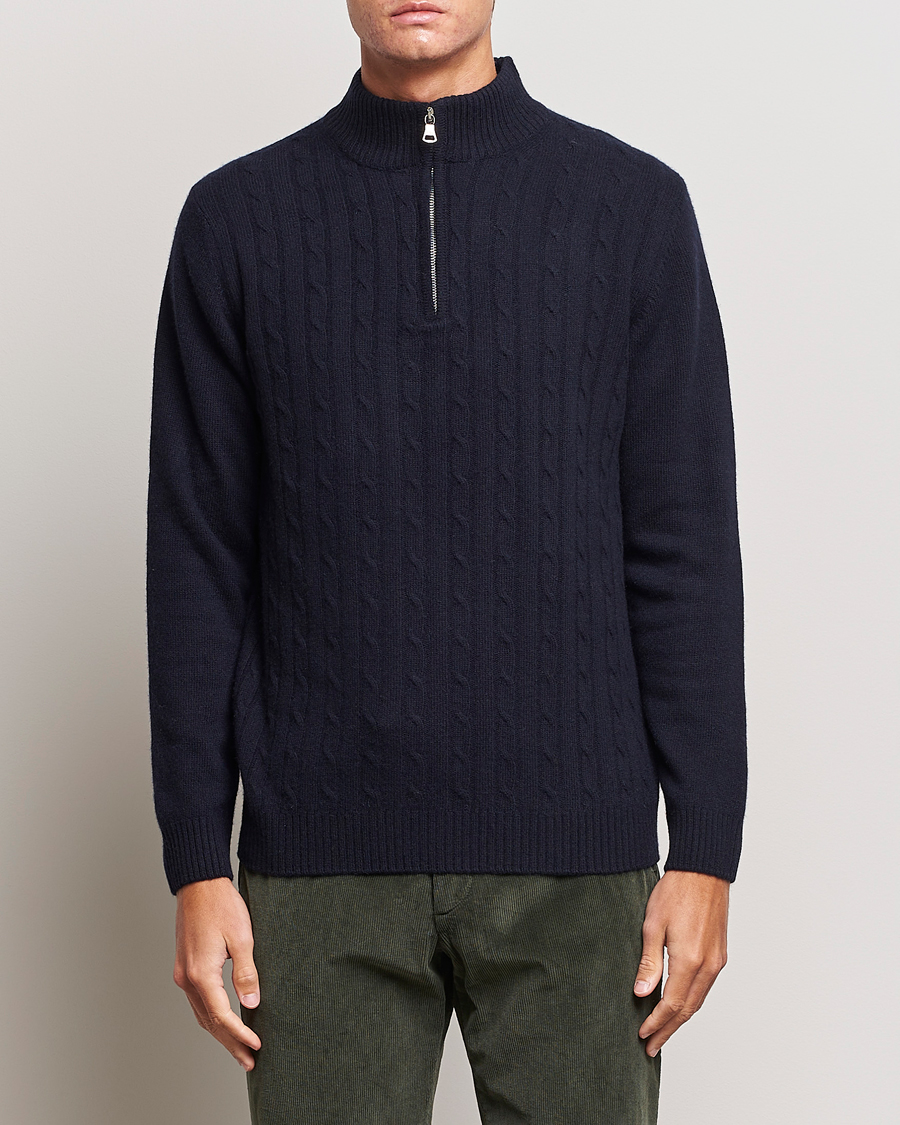 Homme | Pulls Et Tricots | Oscar Jacobson | Percy Wool/Cashmere Knitted Half Zip Navy