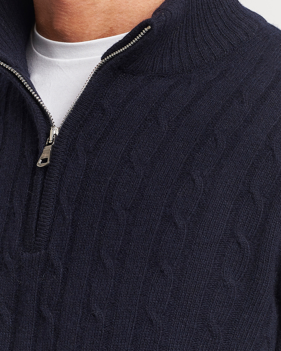 Homme | Pulls Et Tricots | Oscar Jacobson | Percy Wool/Cashmere Knitted Half Zip Navy