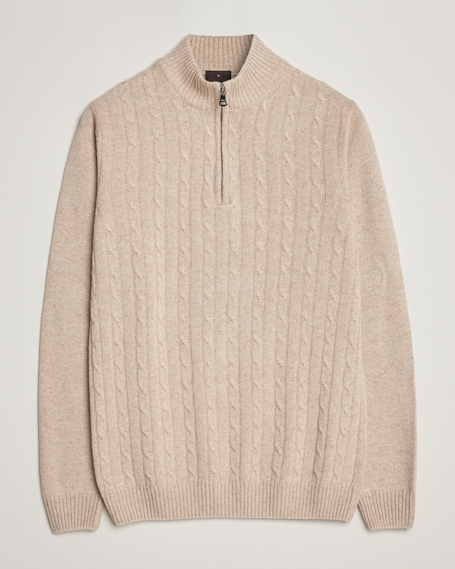 Homme | Pulls Et Tricots | Oscar Jacobson | Percy Wool/Cashmere Knitted Half Zip Beige