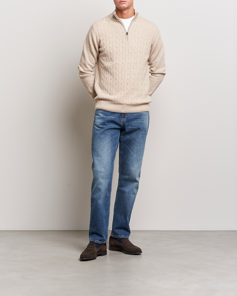 Homme | Pulls Et Tricots | Oscar Jacobson | Percy Wool/Cashmere Knitted Half Zip Beige