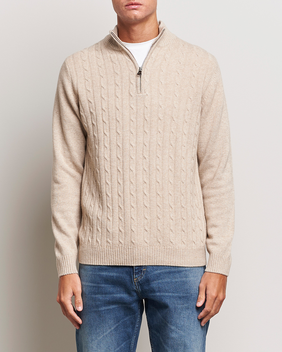 Homme | Pulls Et Tricots | Oscar Jacobson | Percy Wool/Cashmere Knitted Half Zip Beige