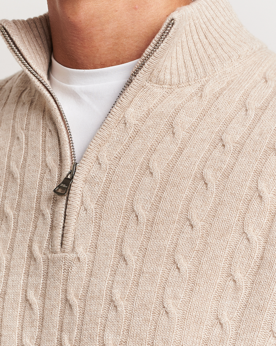 Homme | Pulls Et Tricots | Oscar Jacobson | Percy Wool/Cashmere Knitted Half Zip Beige