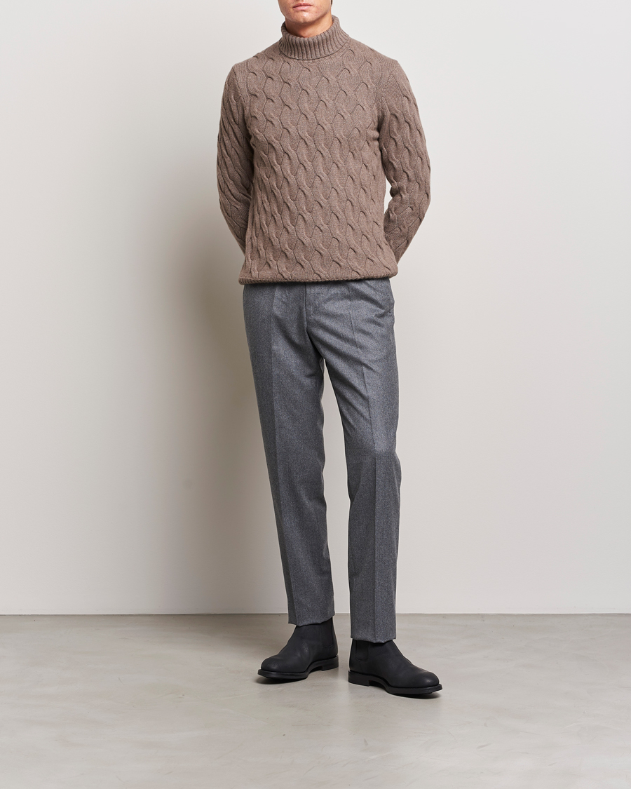 Homme | Pulls Et Tricots | Oscar Jacobson | Seth Heavy Knitted Wool/Cashmere Cable Rollneck Brown