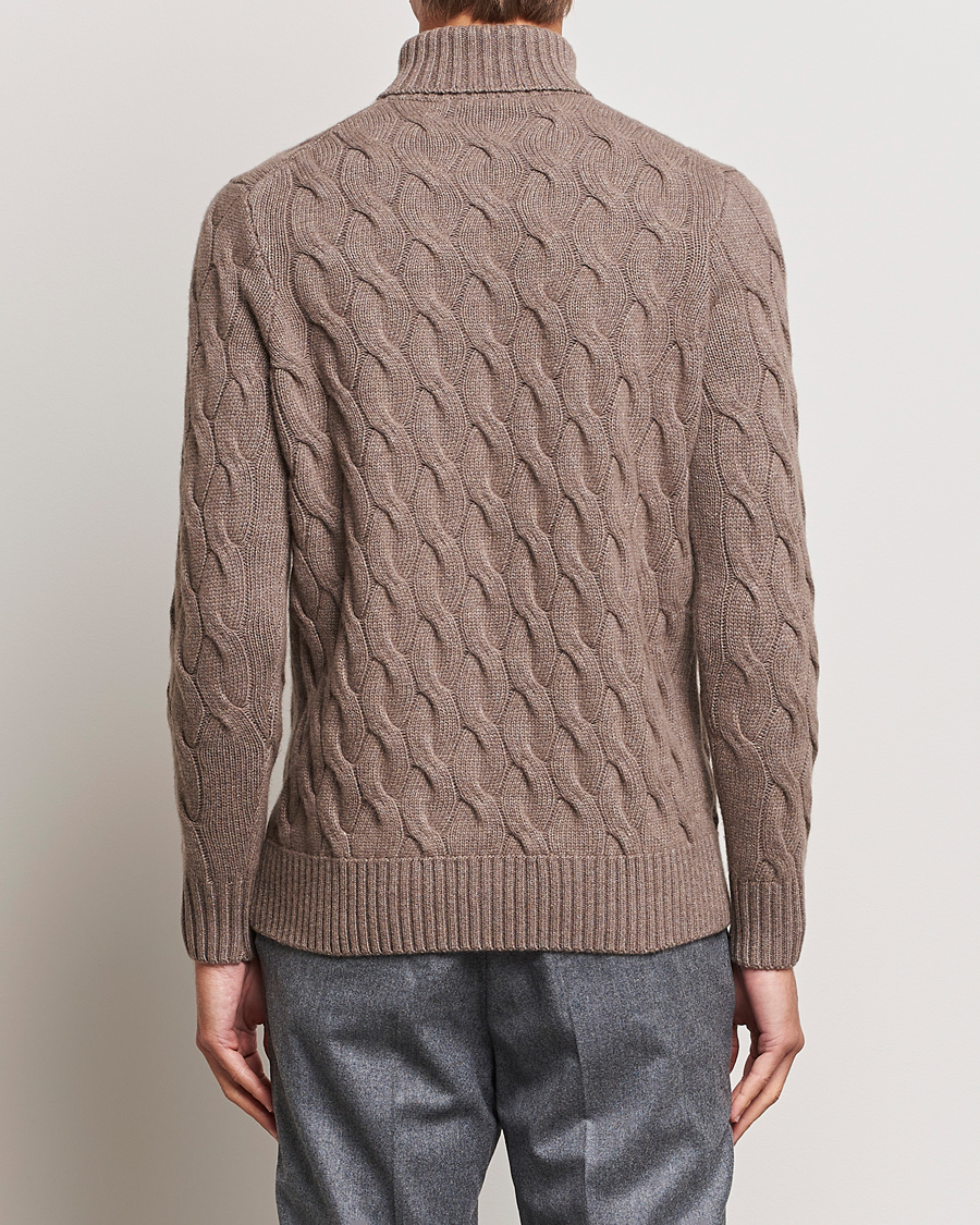 Homme | Pulls Et Tricots | Oscar Jacobson | Seth Heavy Knitted Wool/Cashmere Cable Rollneck Brown