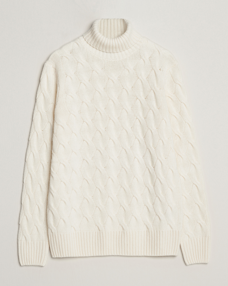 Homme | Pulls Et Tricots | Oscar Jacobson | Seth Heavy Knitted Wool/Cashmere Cable Rollneck White