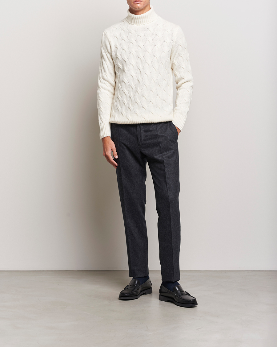 Homme | Pulls Et Tricots | Oscar Jacobson | Seth Heavy Knitted Wool/Cashmere Cable Rollneck White
