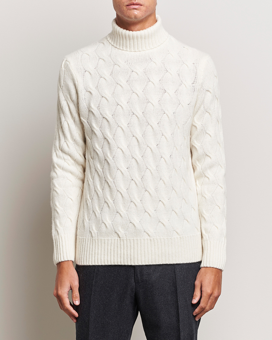 Homme | Pulls Et Tricots | Oscar Jacobson | Seth Heavy Knitted Wool/Cashmere Cable Rollneck White