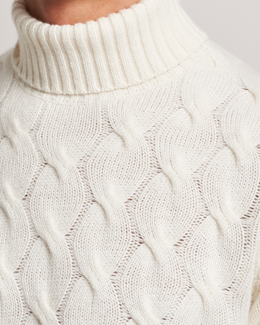 Homme | Pulls Et Tricots | Oscar Jacobson | Seth Heavy Knitted Wool/Cashmere Cable Rollneck White