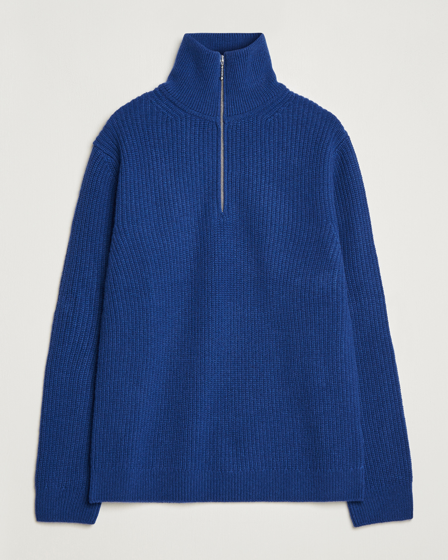 Homme | Pulls Et Tricots | Nudie Jeans | August Wool Rib Knitted Half Zip Royal Blue