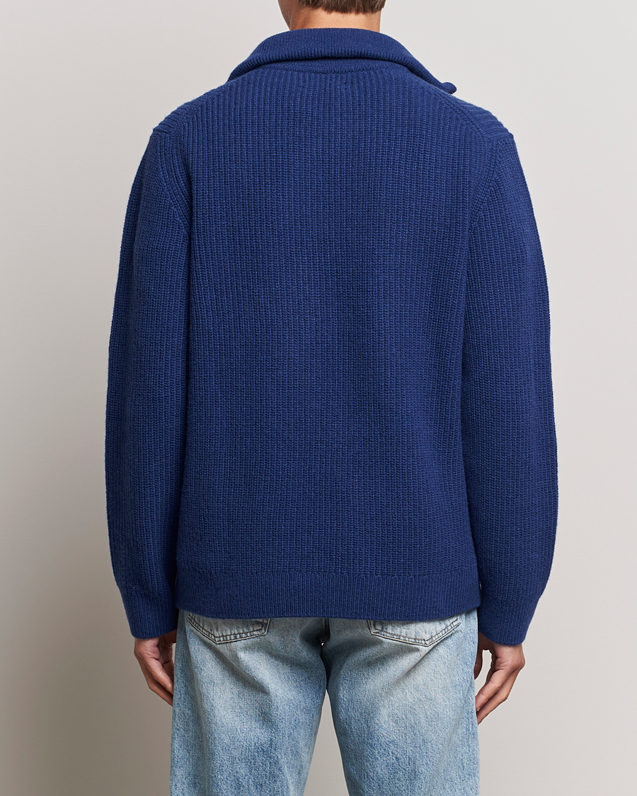 Homme | Pulls Et Tricots | Nudie Jeans | August Wool Rib Knitted Half Zip Royal Blue