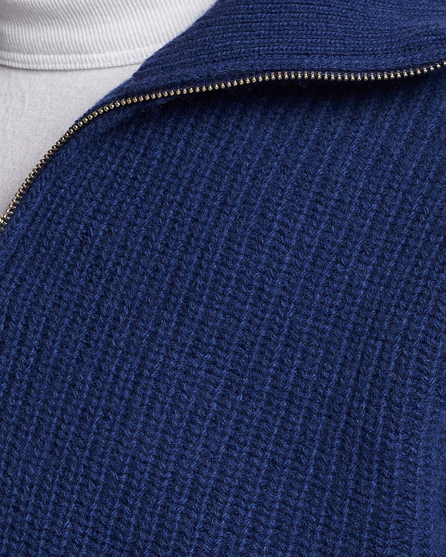 Homme | Pulls Et Tricots | Nudie Jeans | August Wool Rib Knitted Half Zip Royal Blue