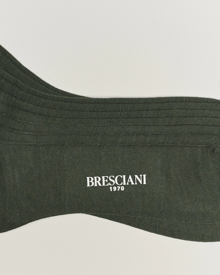 Homme | Italian Department | Bresciani | Wool/Nylon Ribbed Short Socks Green
