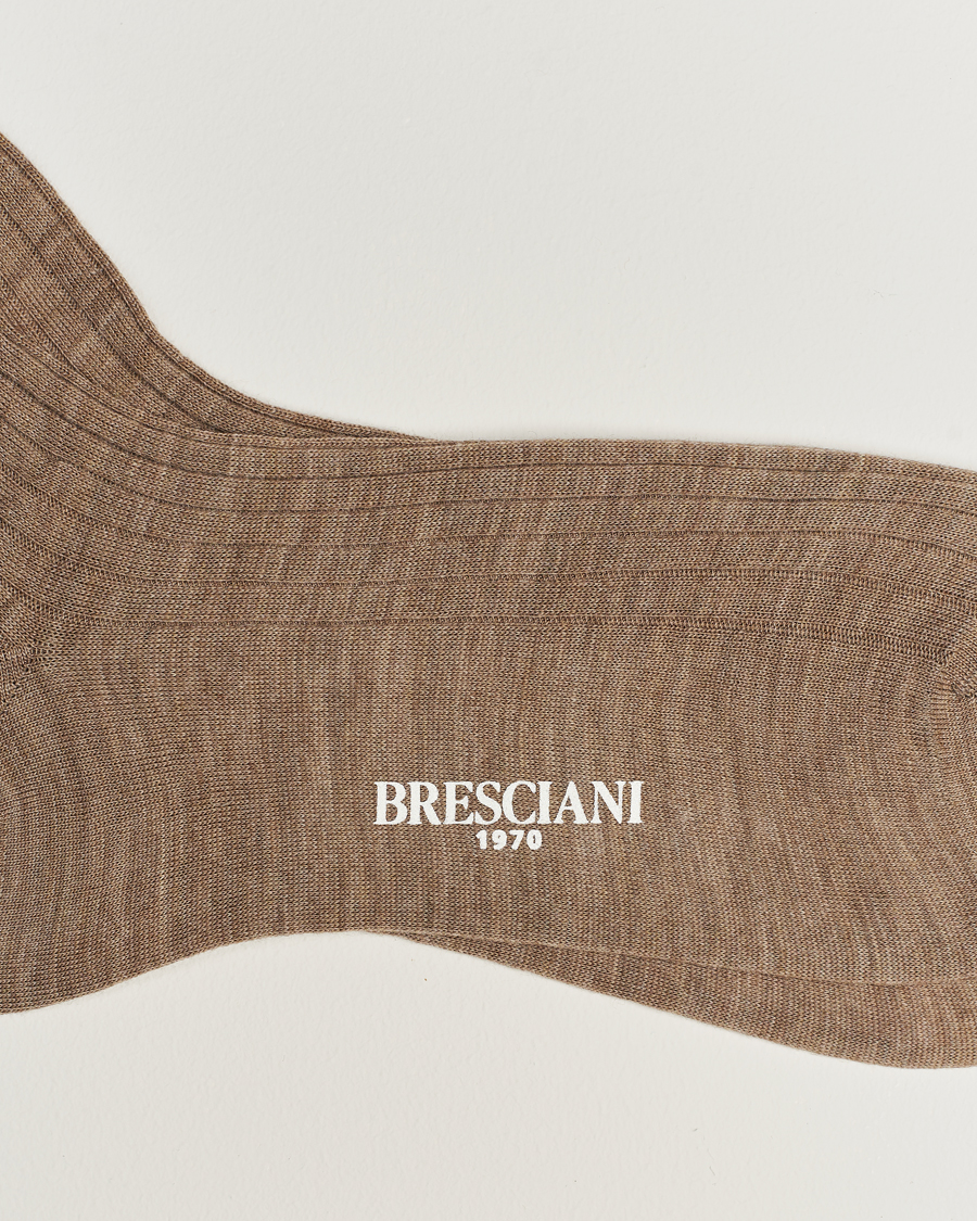 Herr |  | Bresciani | Wool/Nylon Ribbed Short Socks Beige Melange