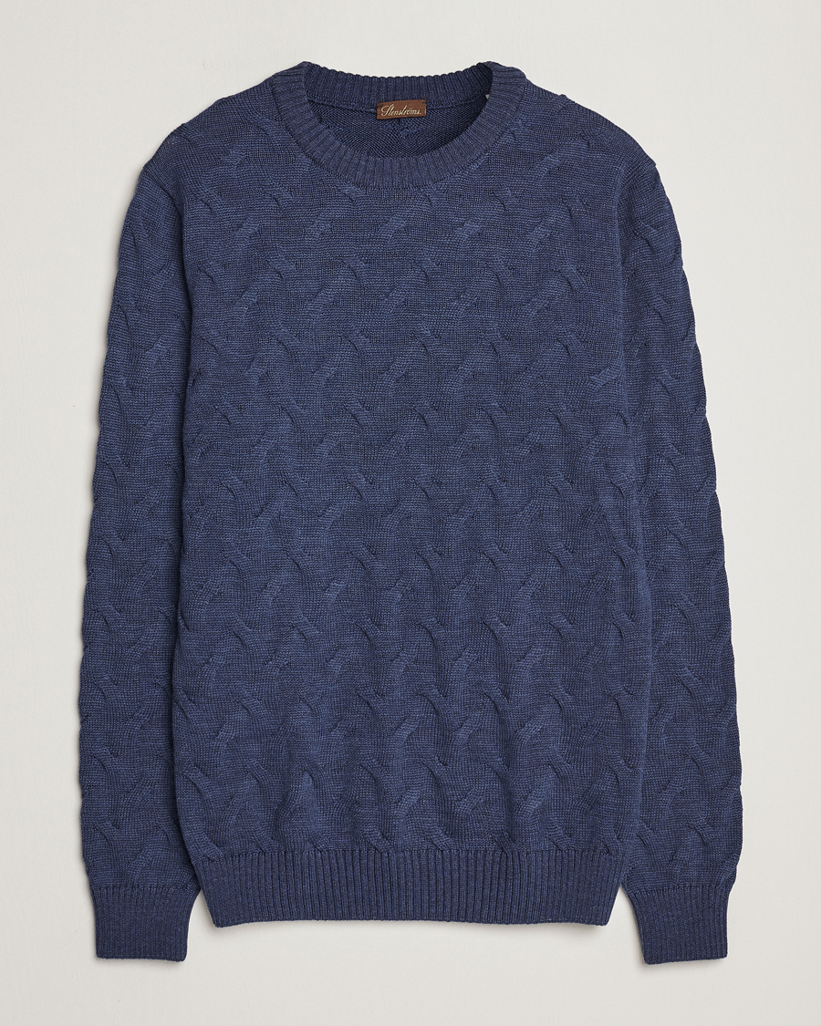 Homme | Pulls Et Tricots | Stenströms | Heavy Cable Merino Crew Neck Blue