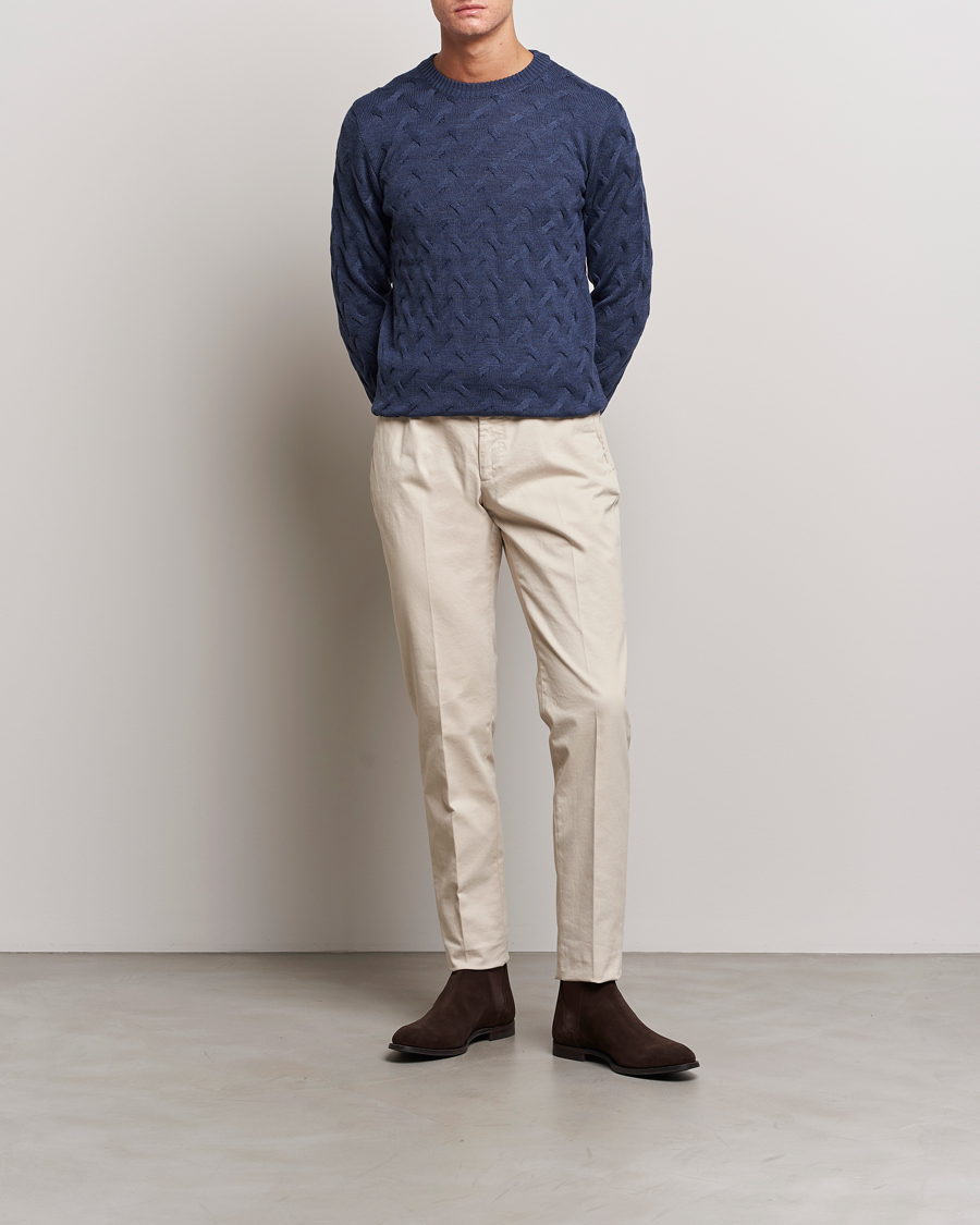 Homme | Pulls Et Tricots | Stenströms | Heavy Cable Merino Crew Neck Blue
