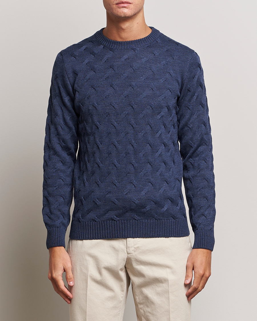 Homme | Pulls Et Tricots | Stenströms | Heavy Cable Merino Crew Neck Blue