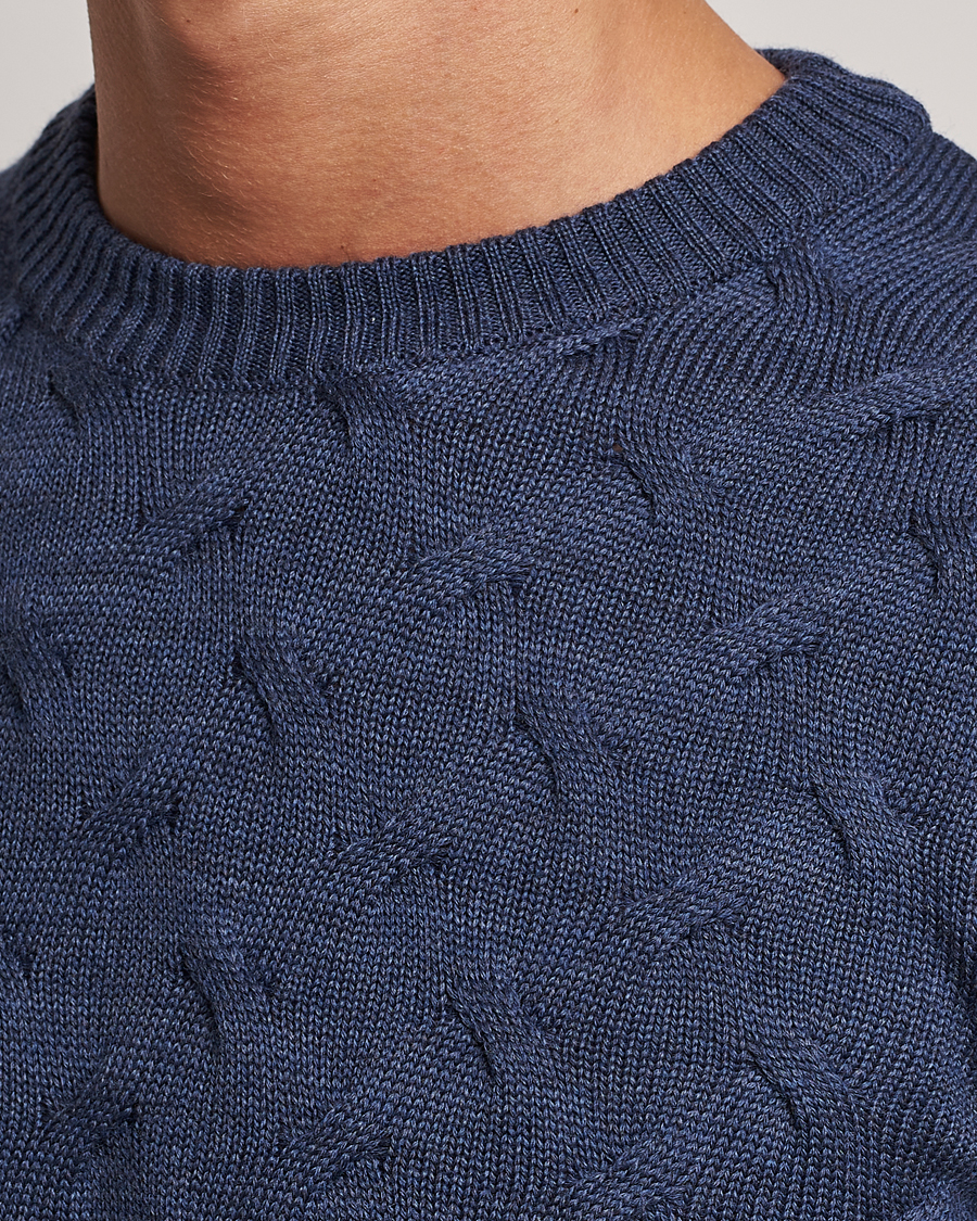 Homme | Pulls Et Tricots | Stenströms | Heavy Cable Merino Crew Neck Blue