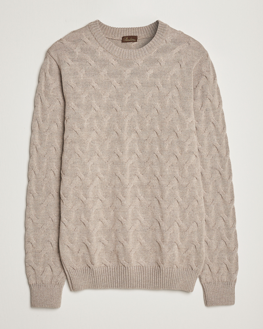 Homme | Pulls Et Tricots | Stenströms | Heavy Cable Merino Crew Neck Beige