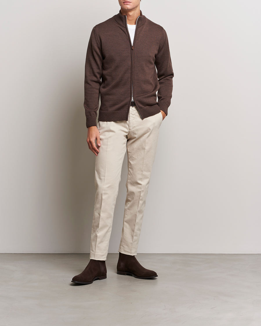 Homme | Pulls Et Tricots | Stenströms | Chunky Merino Full Zip Cardigan Brown