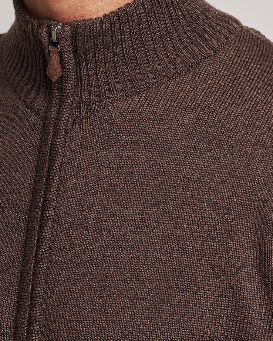 Homme | Pulls Et Tricots | Stenströms | Chunky Merino Full Zip Cardigan Brown