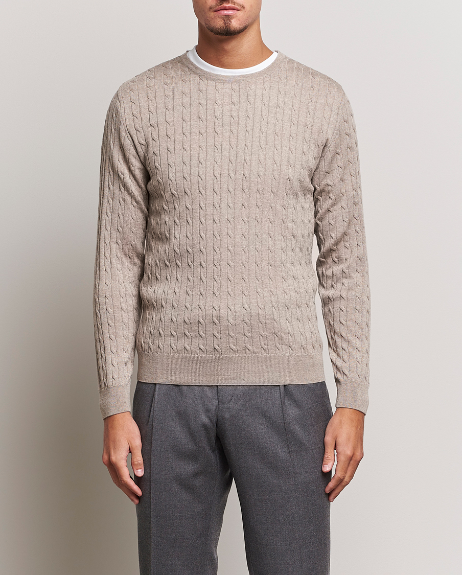 Homme | Pulls Et Tricots | Stenströms | Merino Cable Crew Neck Beige