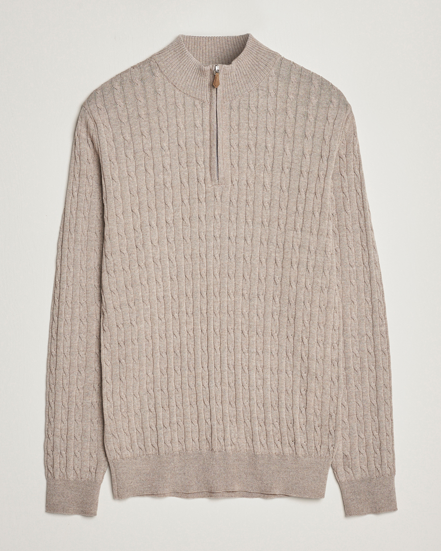 Homme | Pulls Et Tricots | Stenströms | Merino Cable Half Zip Beige