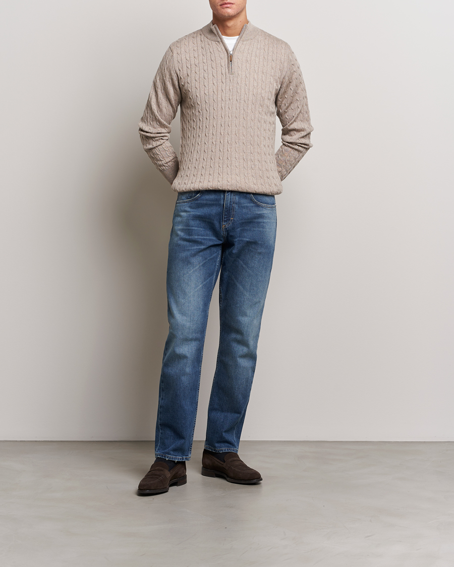 Homme | Pulls Et Tricots | Stenströms | Merino Cable Half Zip Beige