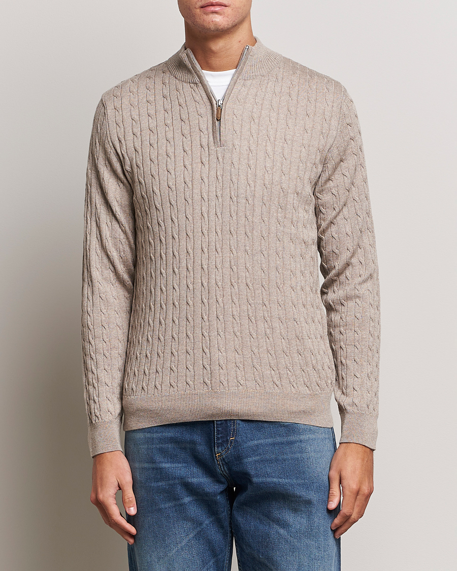 Homme | Pulls Et Tricots | Stenströms | Merino Cable Half Zip Beige