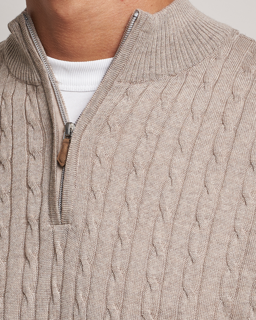 Homme | Pulls Et Tricots | Stenströms | Merino Cable Half Zip Beige