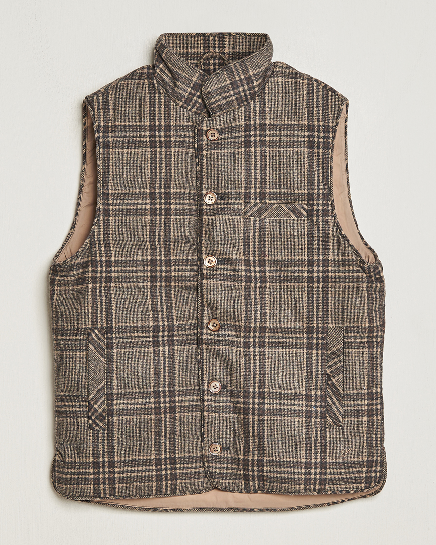 Homme | Manteaux Et Vestes | Stenströms | Checked Wool Flannel Vest Brown