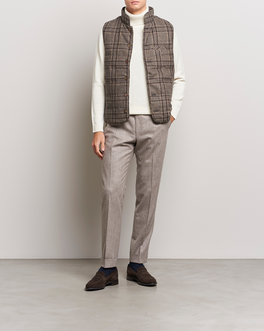 Homme | Manteaux Et Vestes | Stenströms | Checked Wool Flannel Vest Brown