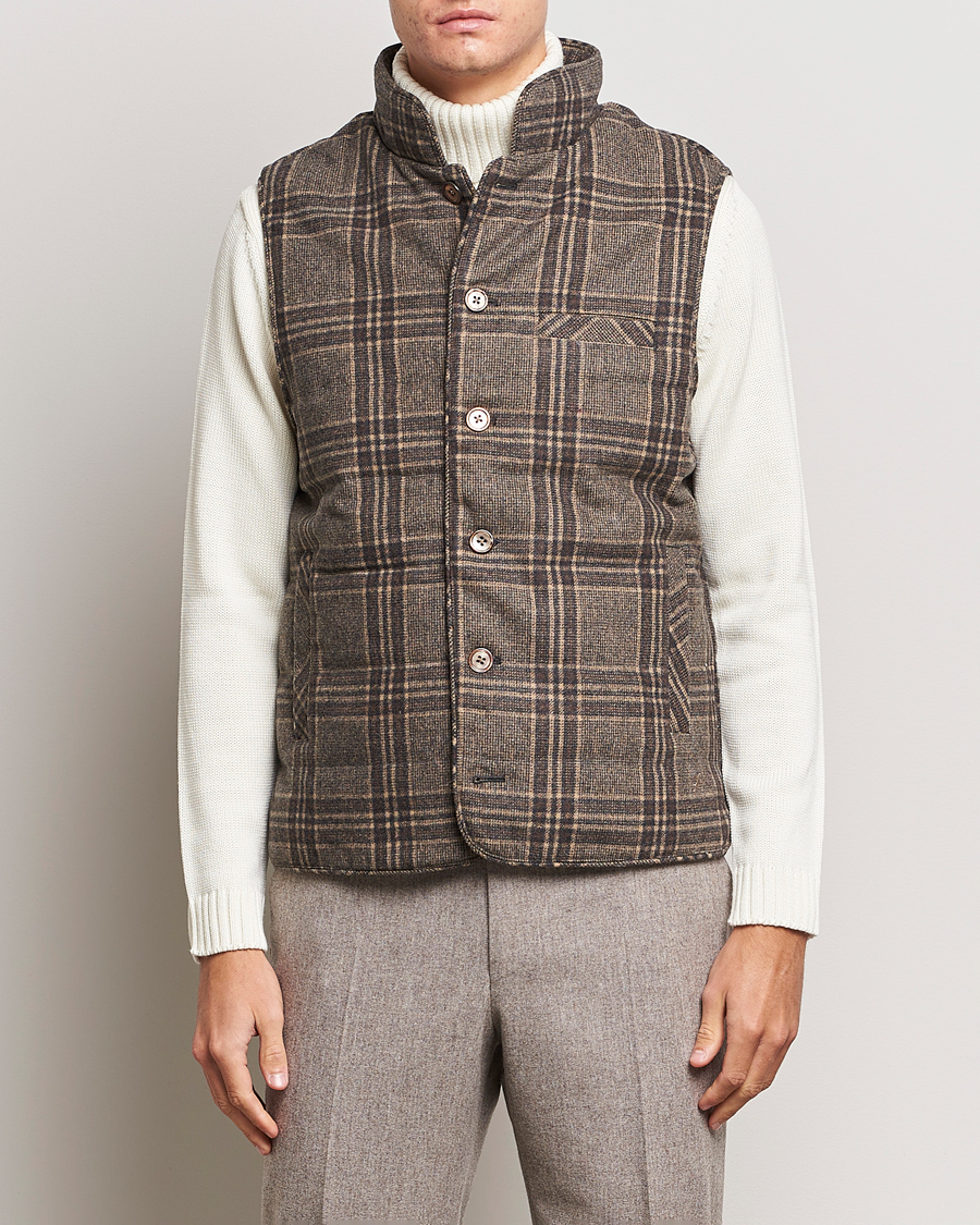 Homme | Manteaux Et Vestes | Stenströms | Checked Wool Flannel Vest Brown