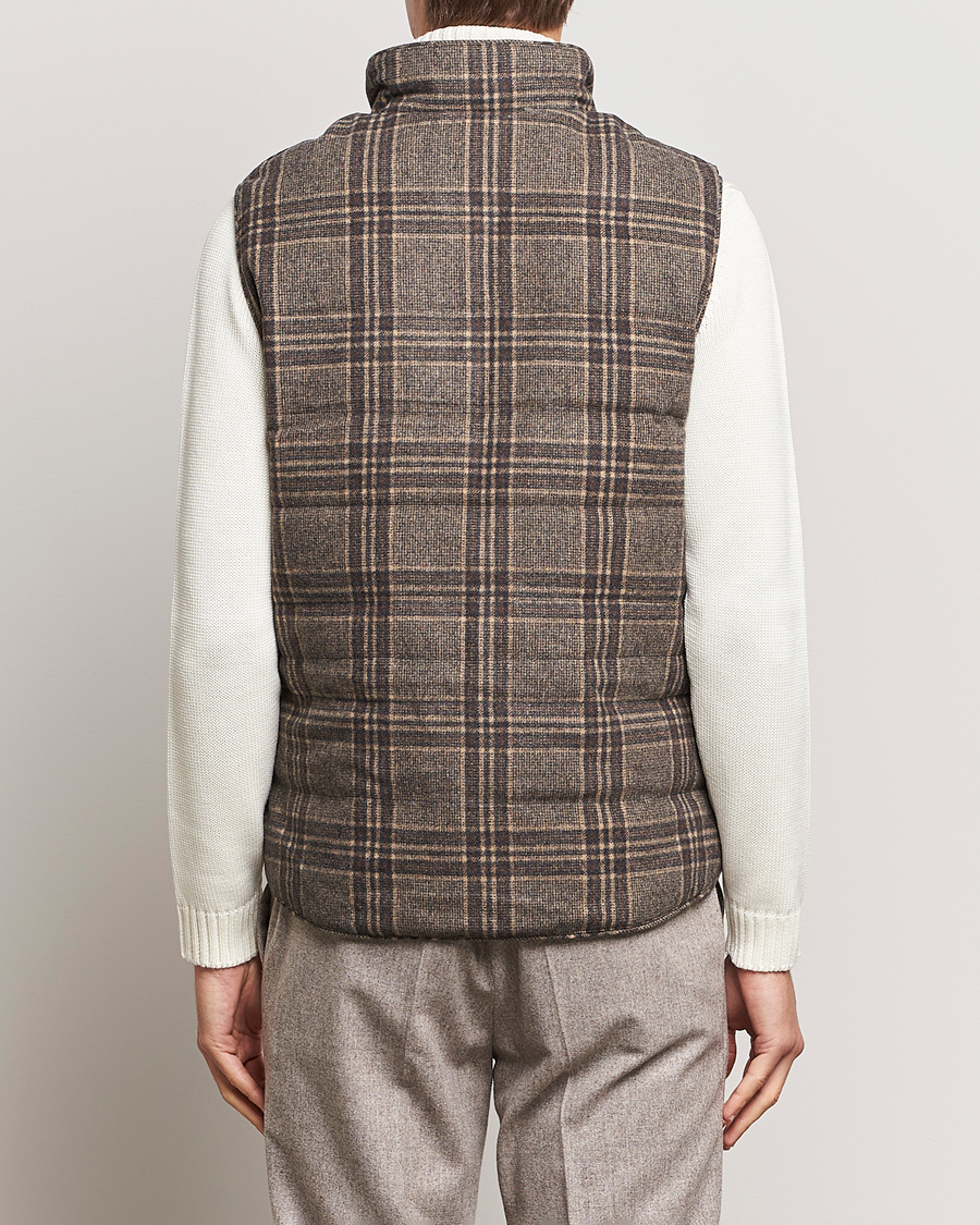 Homme | Manteaux Et Vestes | Stenströms | Checked Wool Flannel Vest Brown