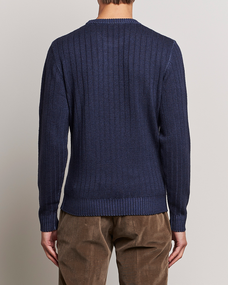 Homme | Pulls Et Tricots | Stenströms | Garment Dyed Ribbed Merino Wool Crewneck Blue