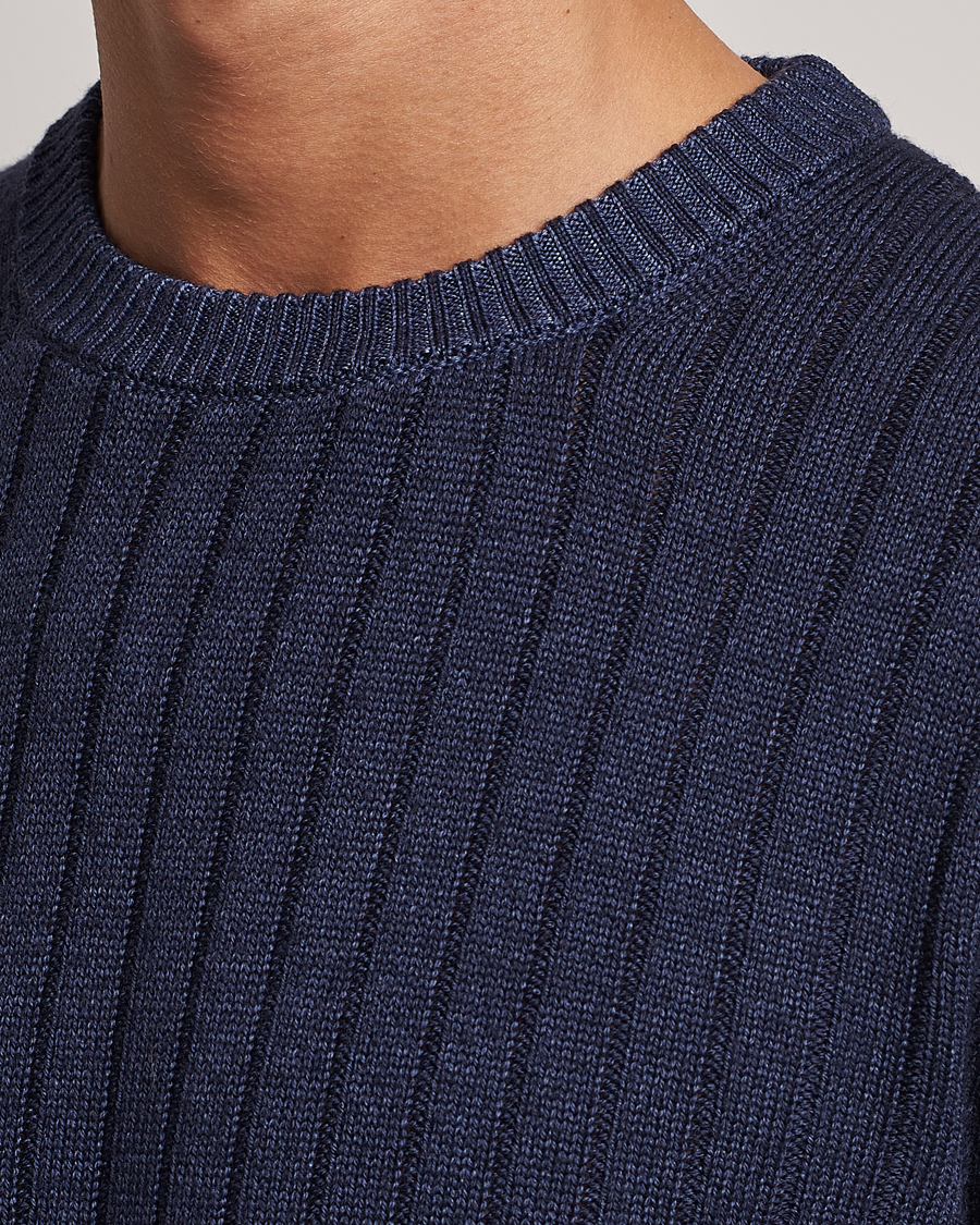Homme | Pulls Et Tricots | Stenströms | Garment Dyed Ribbed Merino Wool Crewneck Blue