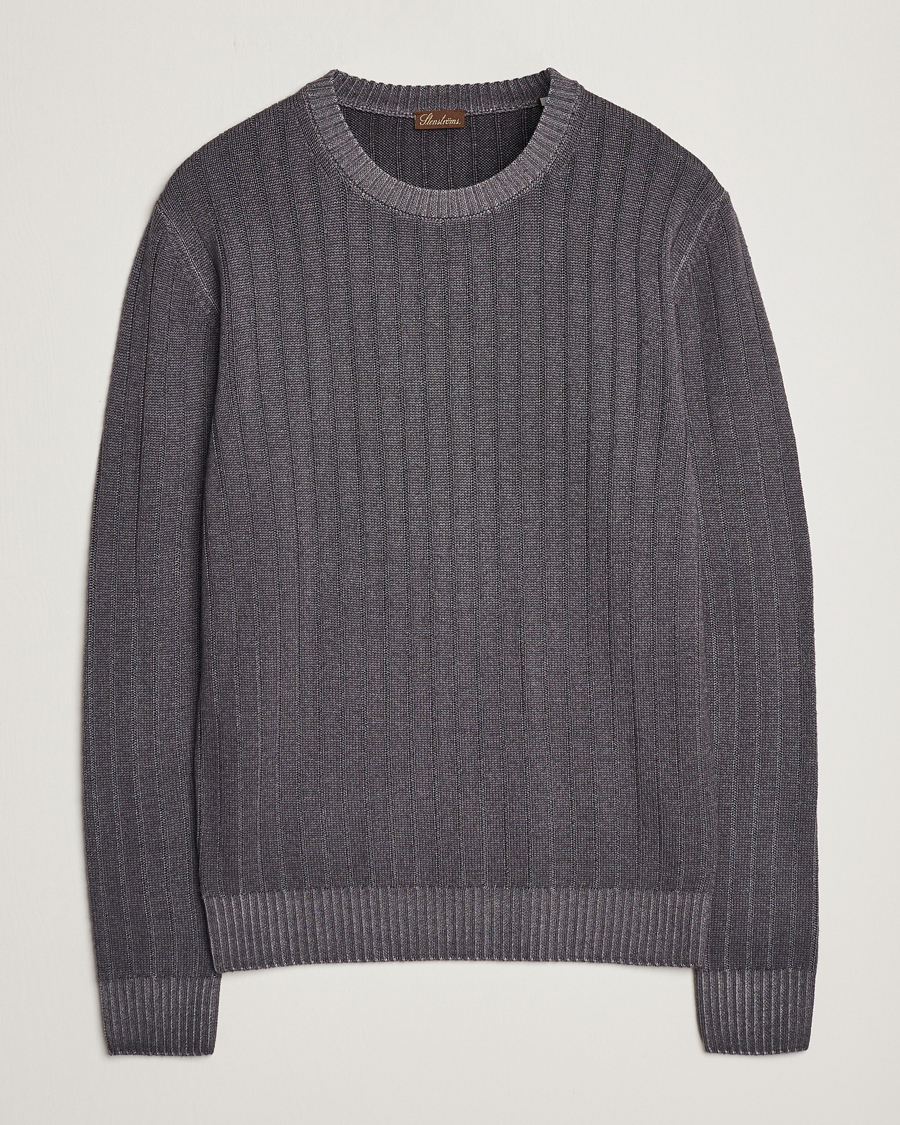 Homme | Pulls Et Tricots | Stenströms | Garment Dyed Ribbed Merino Wool Crewneck Grey