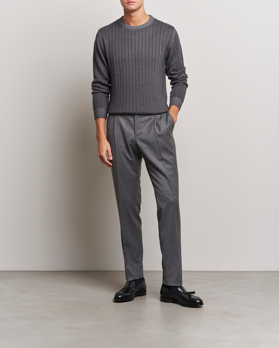 Homme | Pulls Et Tricots | Stenströms | Garment Dyed Ribbed Merino Wool Crewneck Grey