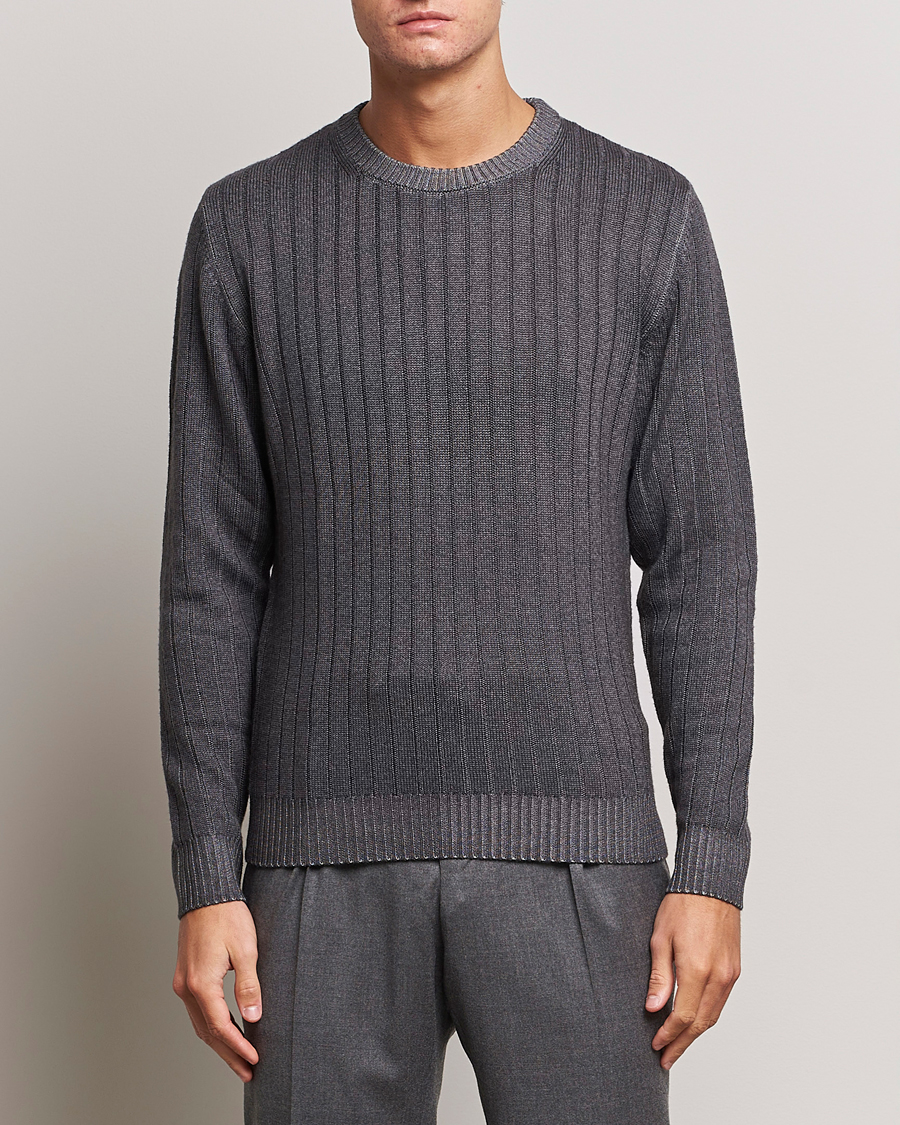 Homme | Pulls Et Tricots | Stenströms | Garment Dyed Ribbed Merino Wool Crewneck Grey